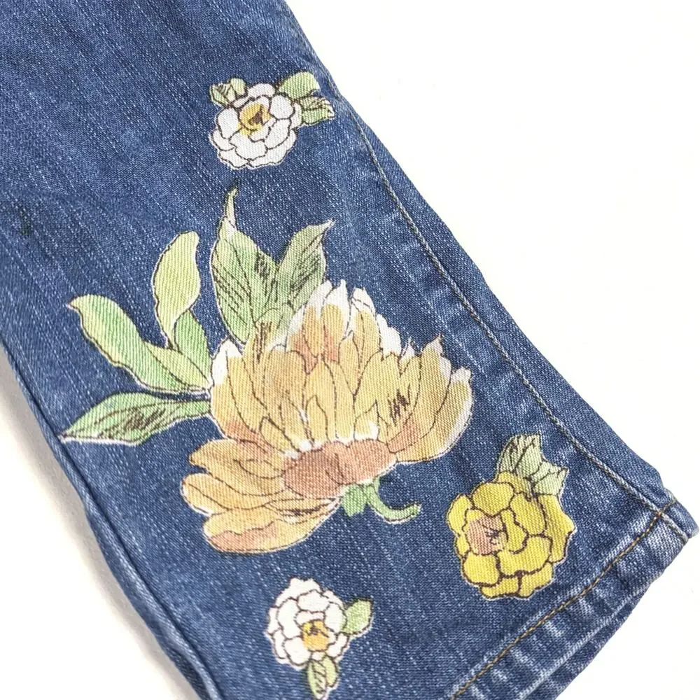Vtg Gymboree Y2K Jeans Baby Girls Sz 12-18m Flare Floral Graphic